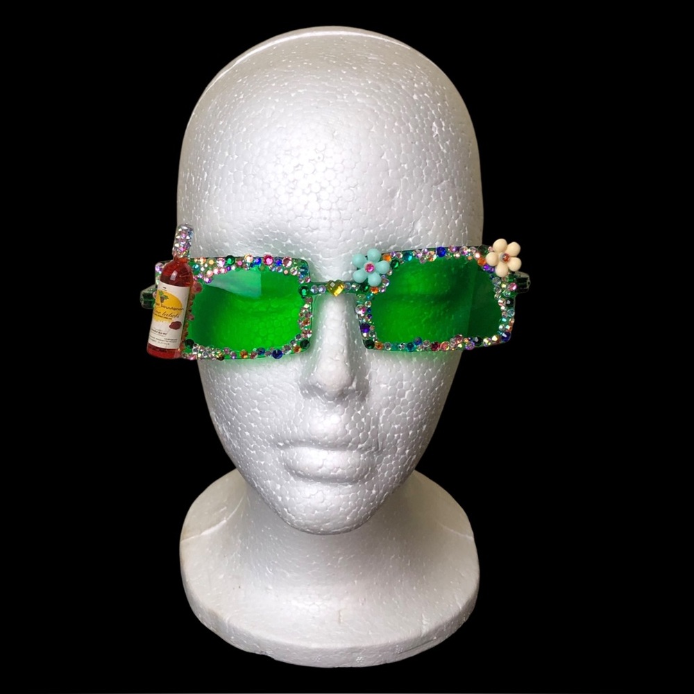 Handcrafted Bling Adult Green Sunglasses Roper Romp Party Club Festivals NEW
